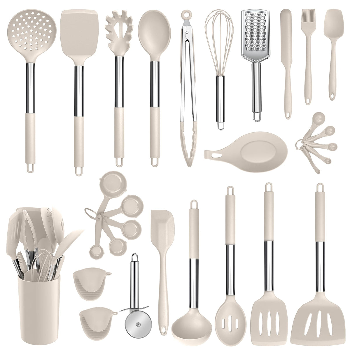 E-far 7/14/30 Pieces Black/Red/Gray/Khaki/White/Pink Silicone Kitchen Utensils Set