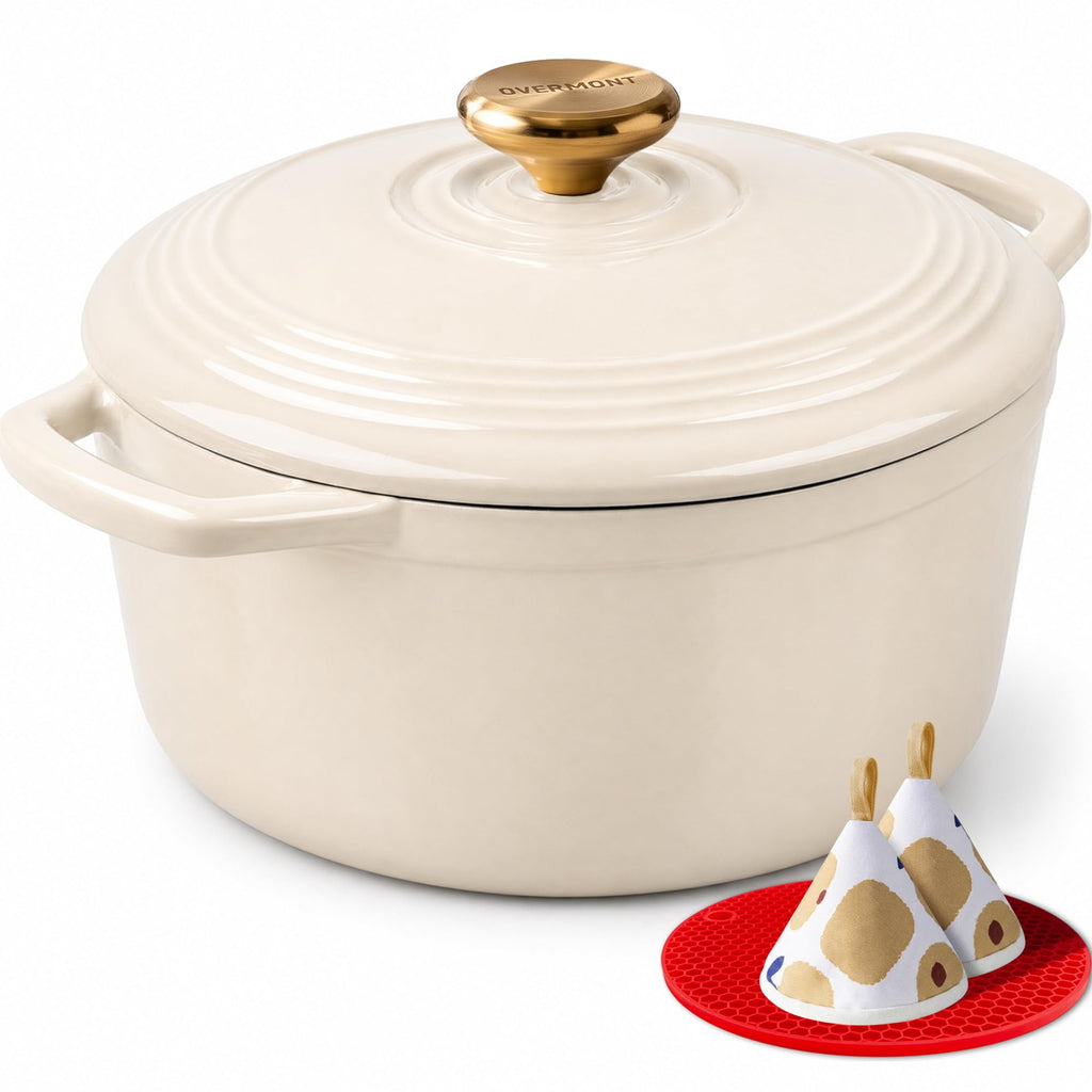 Overmont 5.5QT Enameled Cast Iron Dutch Oven with Lid
