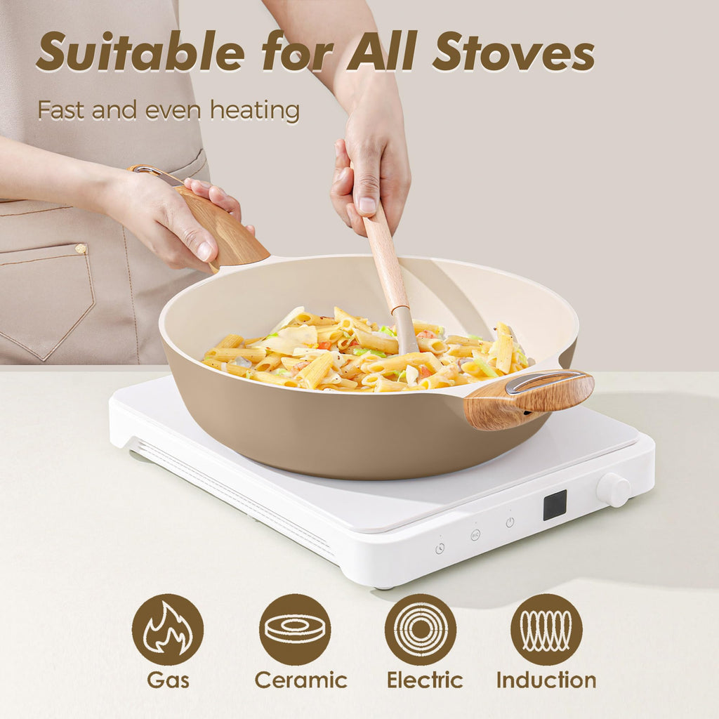 SENSARTE Ceramic Nonstick Deep Frying Pan with Lid
