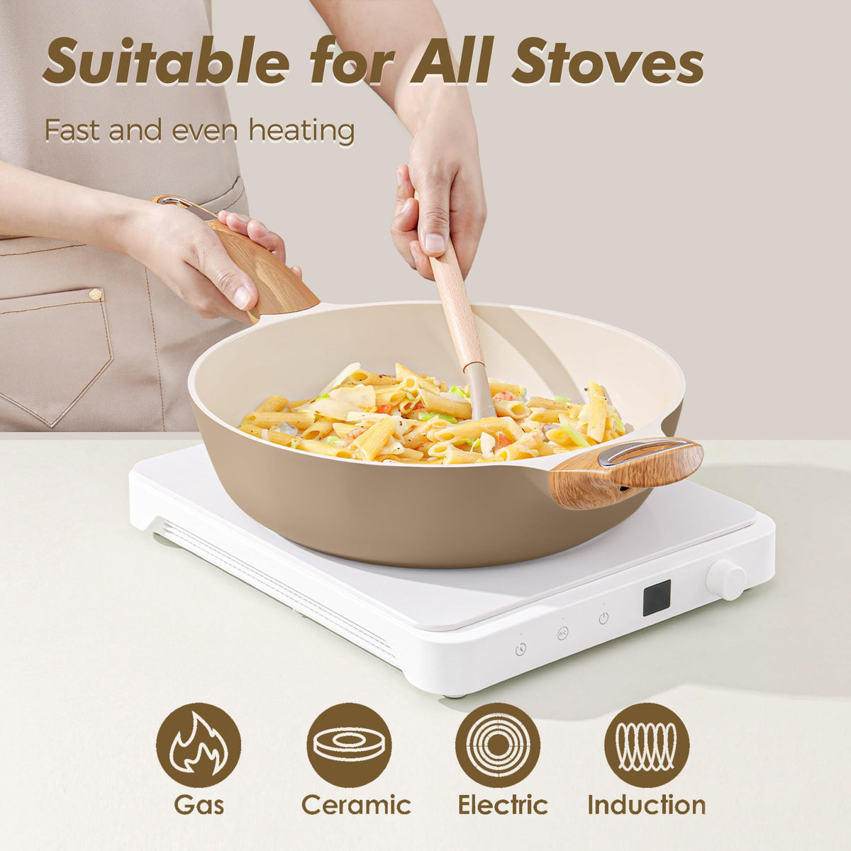 SENSARTE Ceramic Nonstick Deep Frying Pan with Lid