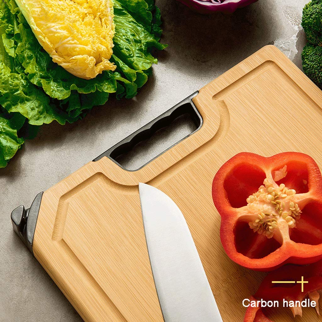 JDXQBLD Solid Wood Cutting Board Household Chopping Board with Handle+Groove Large Bamboo Board Rectangular Knife Board Thickening - for Pasta/Fruit/Cheese/Meat with Knife Sharpe