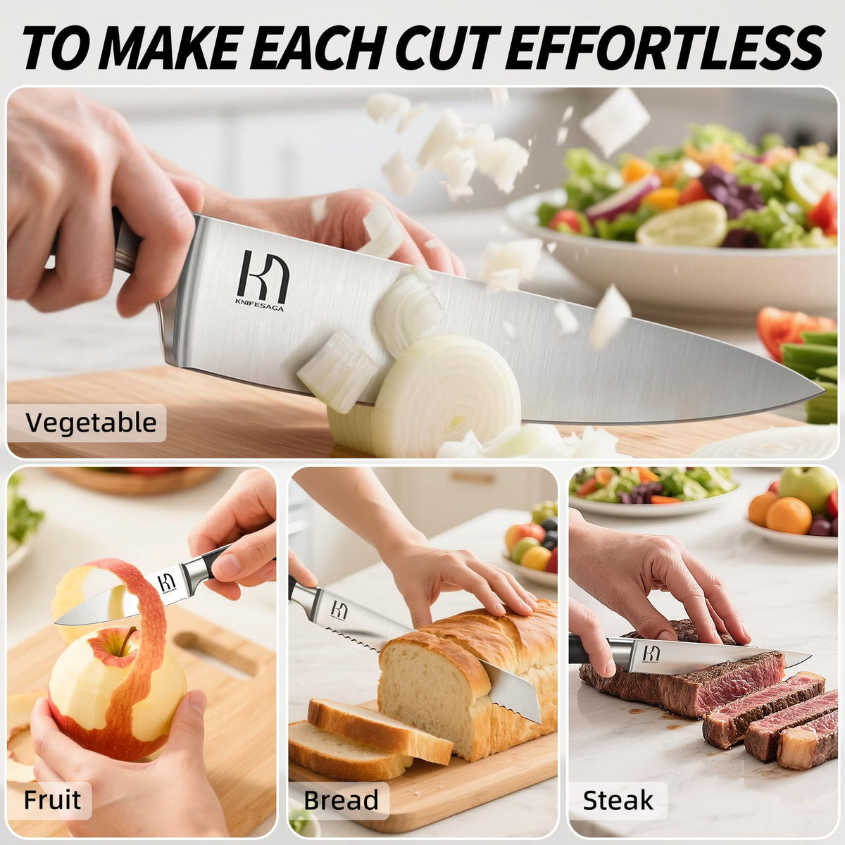 Knife Set, Premium 15 Piece Japanese High Carbon Stainless Steel Knives Set for Kitchen with Block and Sharpener, Razor Sharp Kitchen Knife Block Sets with Ergonomic Full-tang Handle