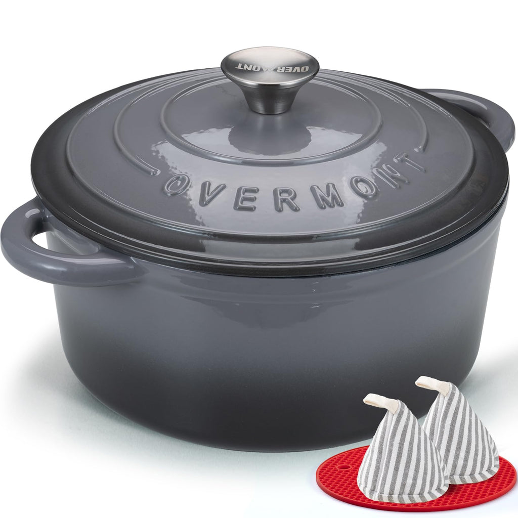 Overmont 5.5QT Enameled Cast Iron Dutch Oven with Lid
