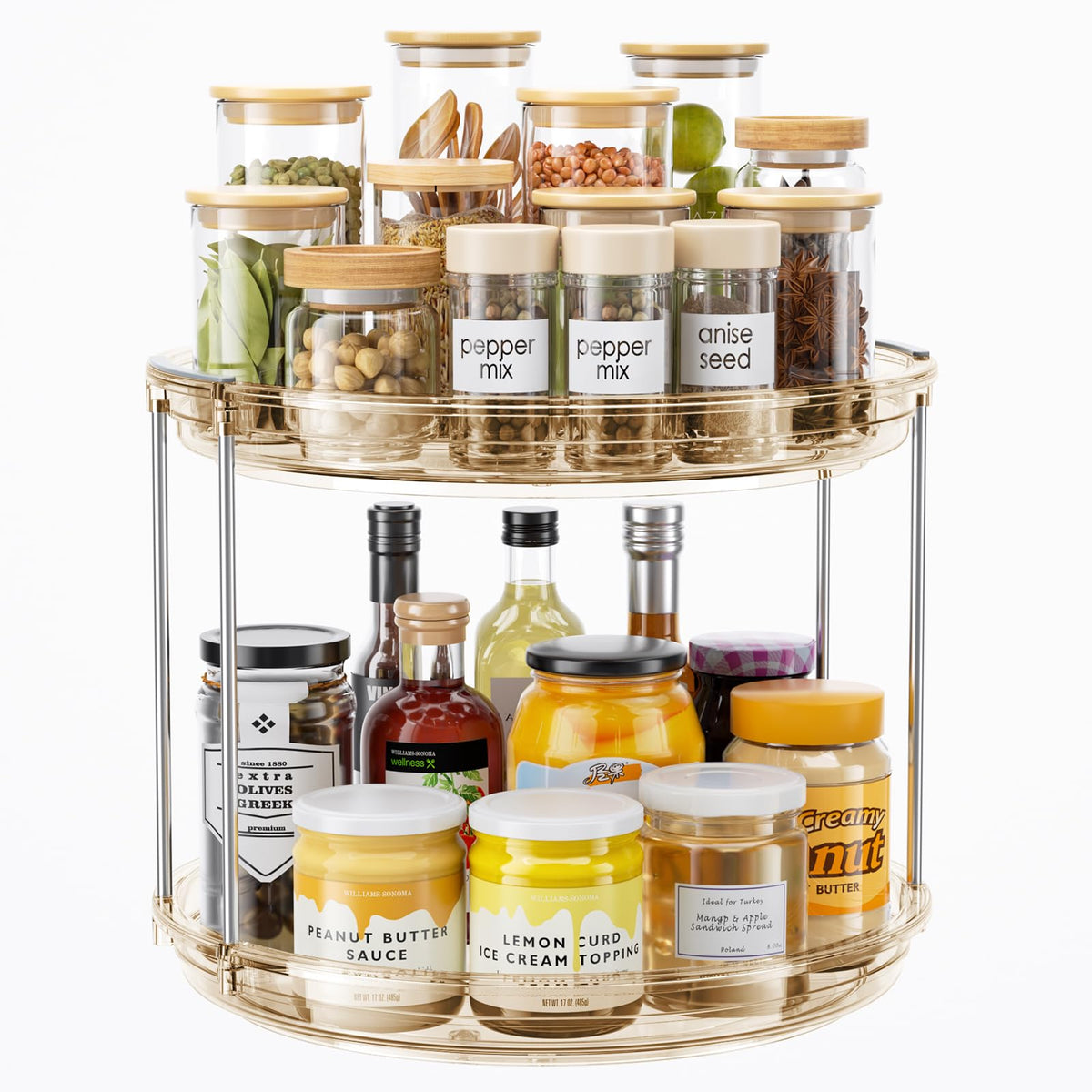 LAMU 2-Tier 9.25" Lazy Susan Rotating Organizer Rack