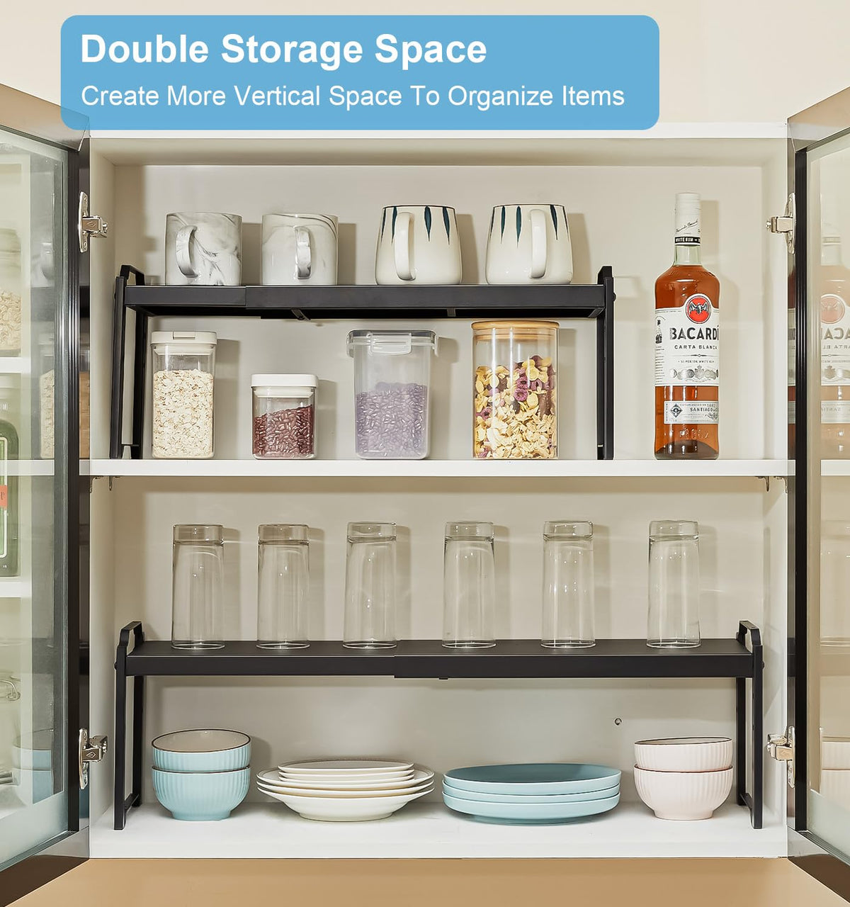 2-Pack Expandable Adjustable Kitchen Cabinet Organizer Shelves