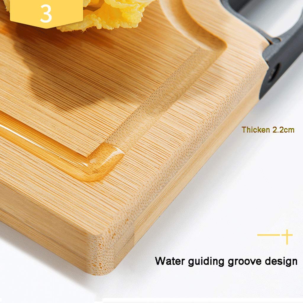 JDXQBLD Solid Wood Cutting Board Household Chopping Board with Handle+Groove Large Bamboo Board Rectangular Knife Board Thickening - for Pasta/Fruit/Cheese/Meat with Knife Sharpe