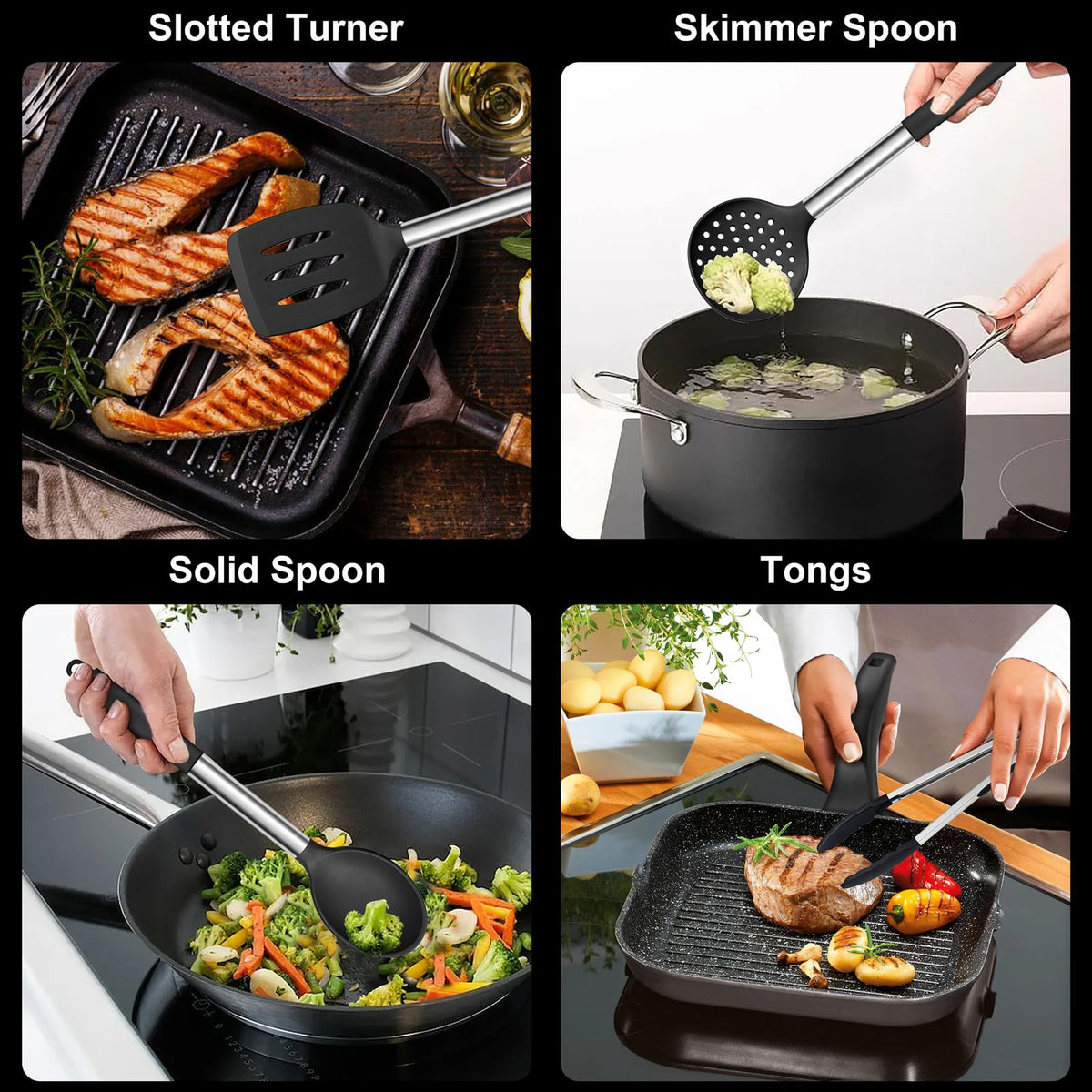 E-far 7/14/30 Pieces Black/Red/Gray/Khaki/White/Pink Silicone Kitchen Utensils Set