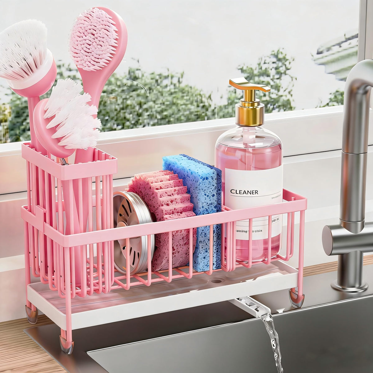 Cisily Kitchen Sink Caddy with Sponge & Brush Holder