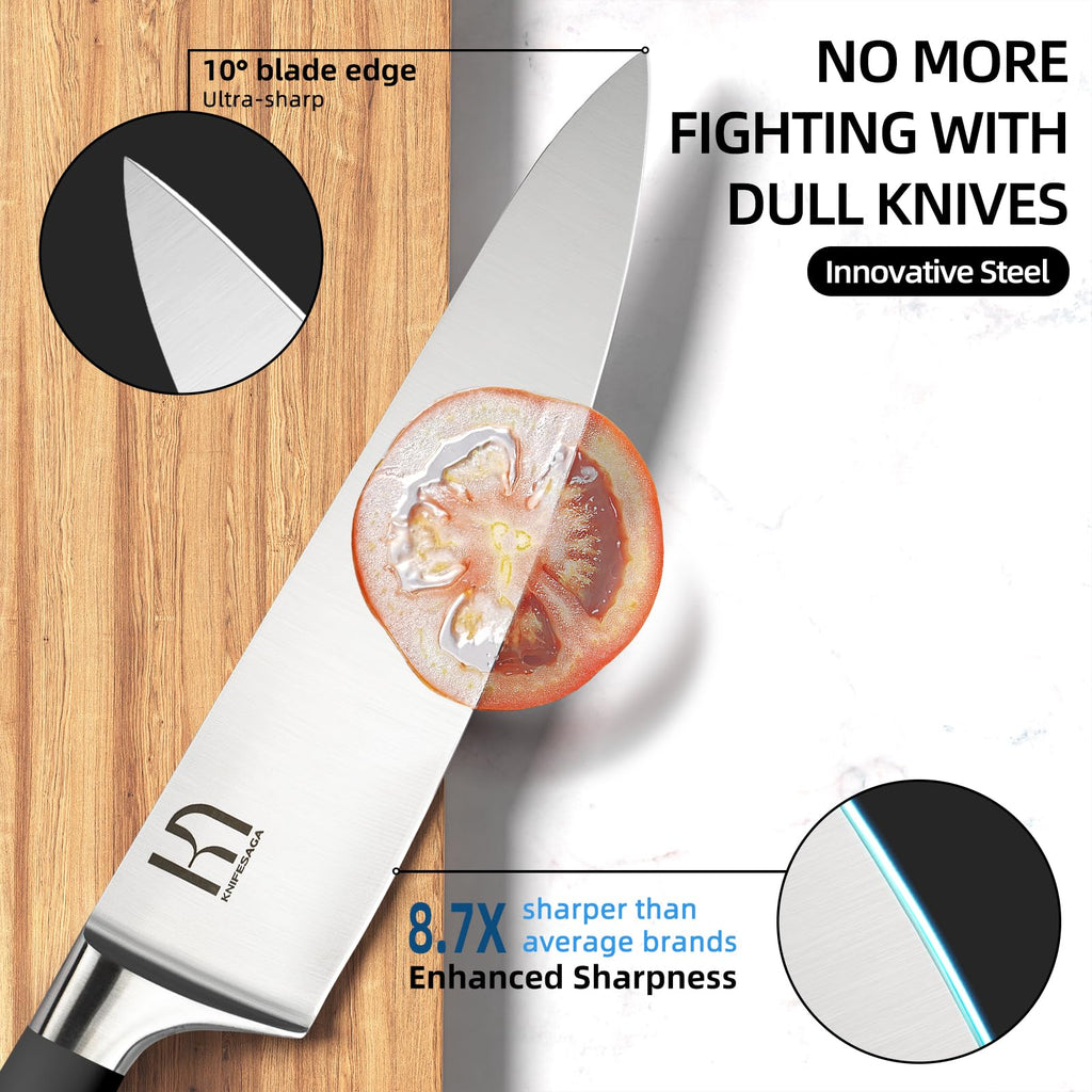 Knife Set, Premium 15 Piece Japanese High Carbon Stainless Steel Knives Set for Kitchen with Block and Sharpener, Razor Sharp Kitchen Knife Block Sets with Ergonomic Full-tang Handle