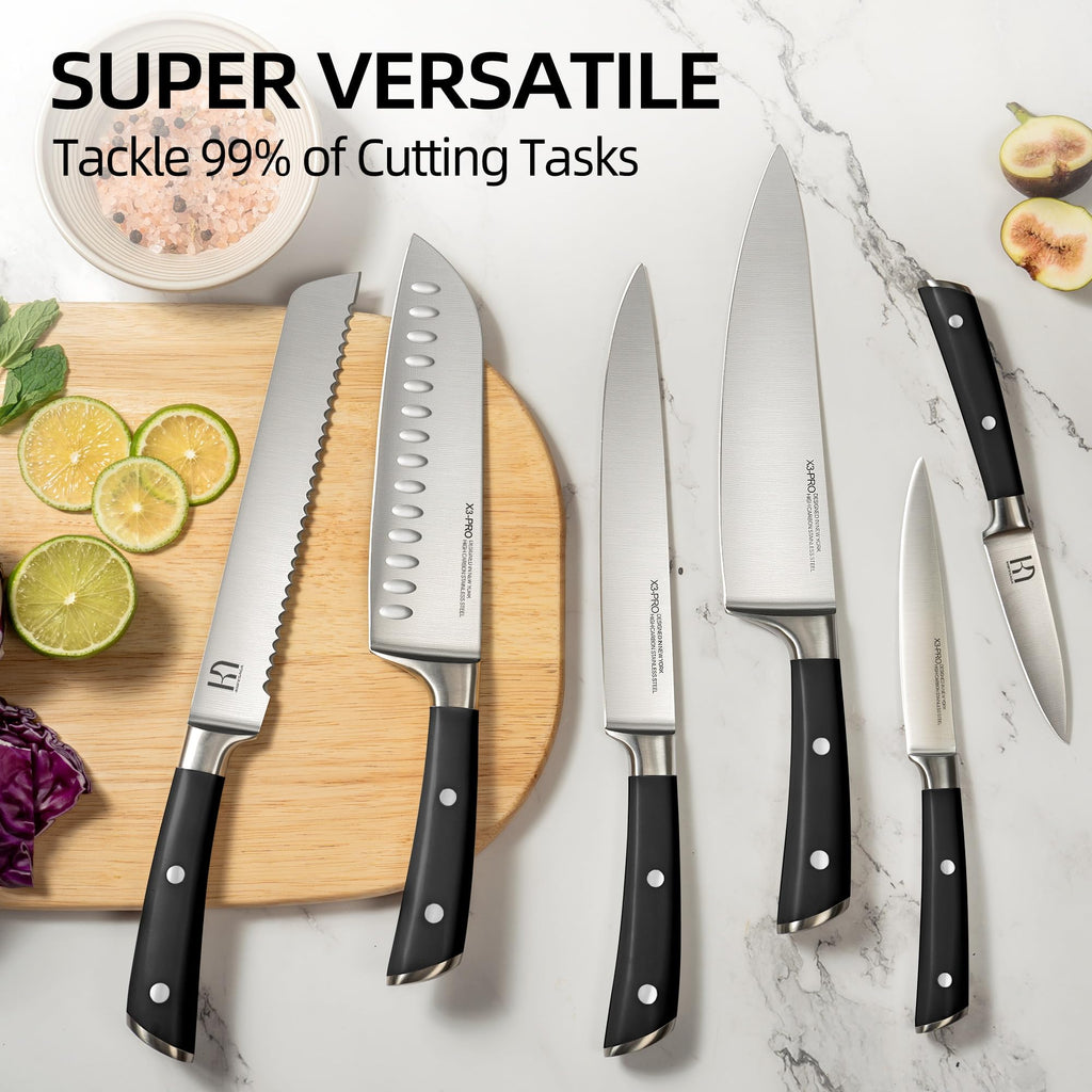 Knife Set, Premium 15 Piece Japanese High Carbon Stainless Steel Knives Set for Kitchen with Block and Sharpener, Razor Sharp Kitchen Knife Block Sets with Ergonomic Full-tang Handle