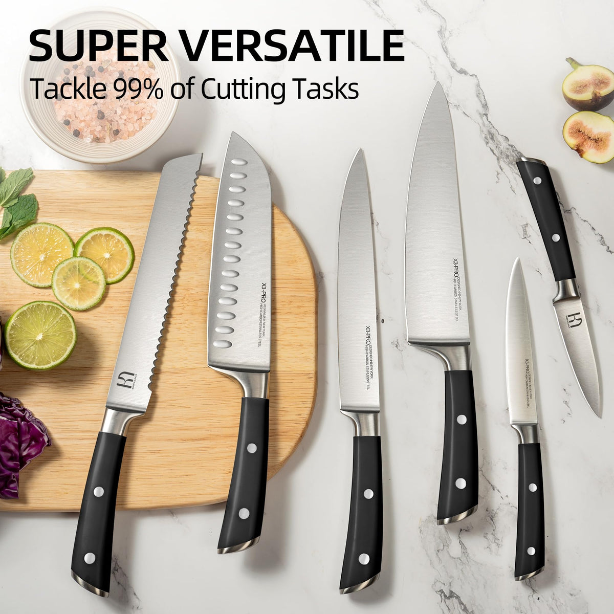 Knife Set, Premium 15 Piece Japanese High Carbon Stainless Steel Knives Set for Kitchen with Block and Sharpener, Razor Sharp Kitchen Knife Block Sets with Ergonomic Full-tang Handle