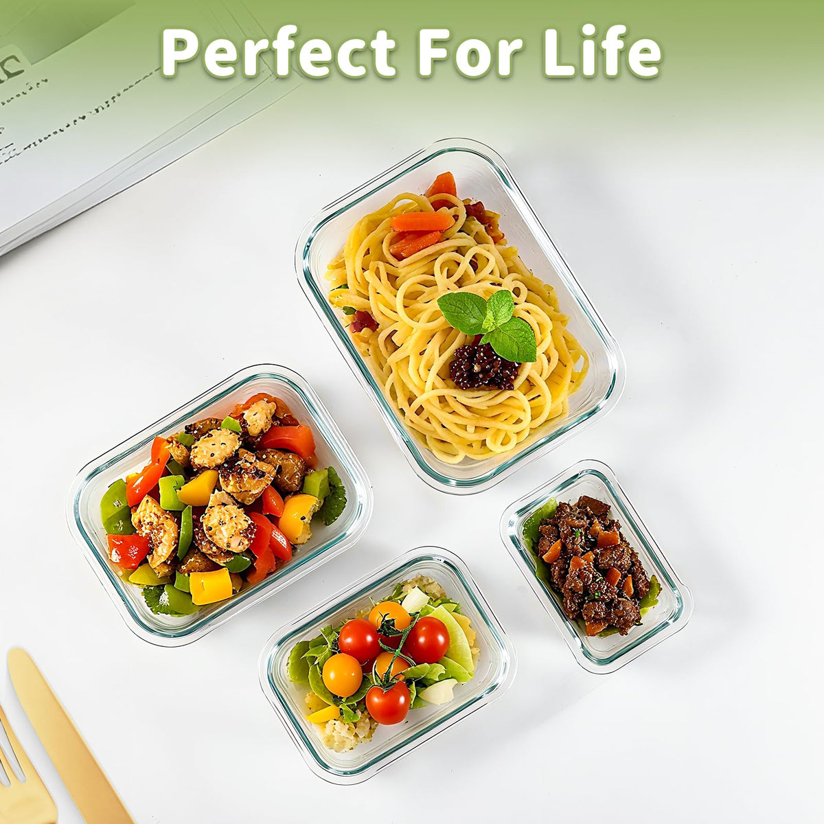 8-Pack Borosilicate Glass Food Storage Containers with Lids