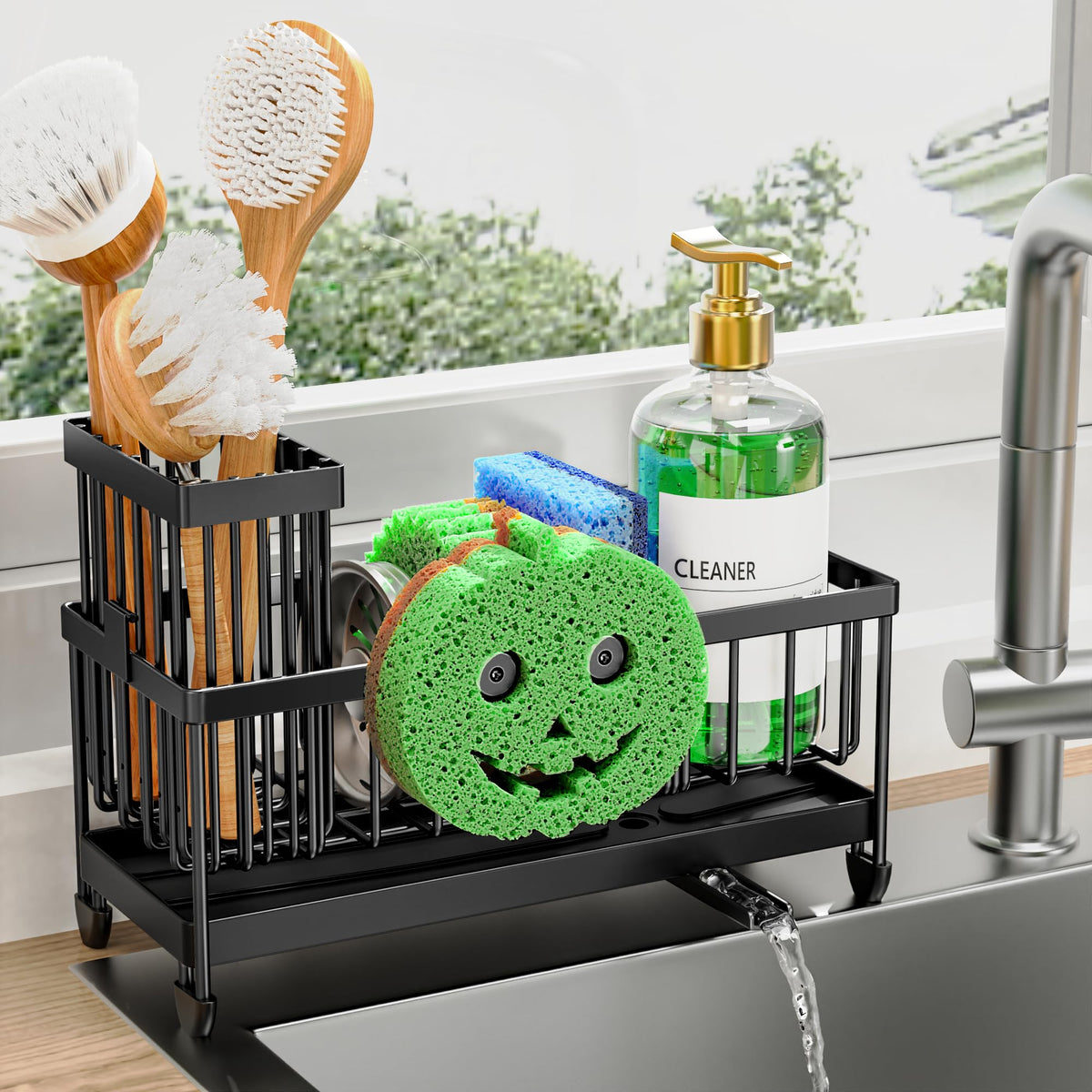 Cisily Kitchen Sink Caddy with Sponge & Brush Holder