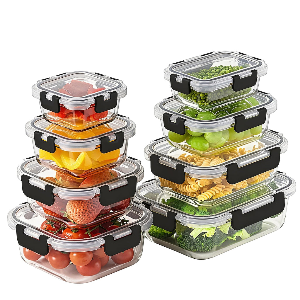 8-Pack Borosilicate Glass Food Storage Containers with Lids
