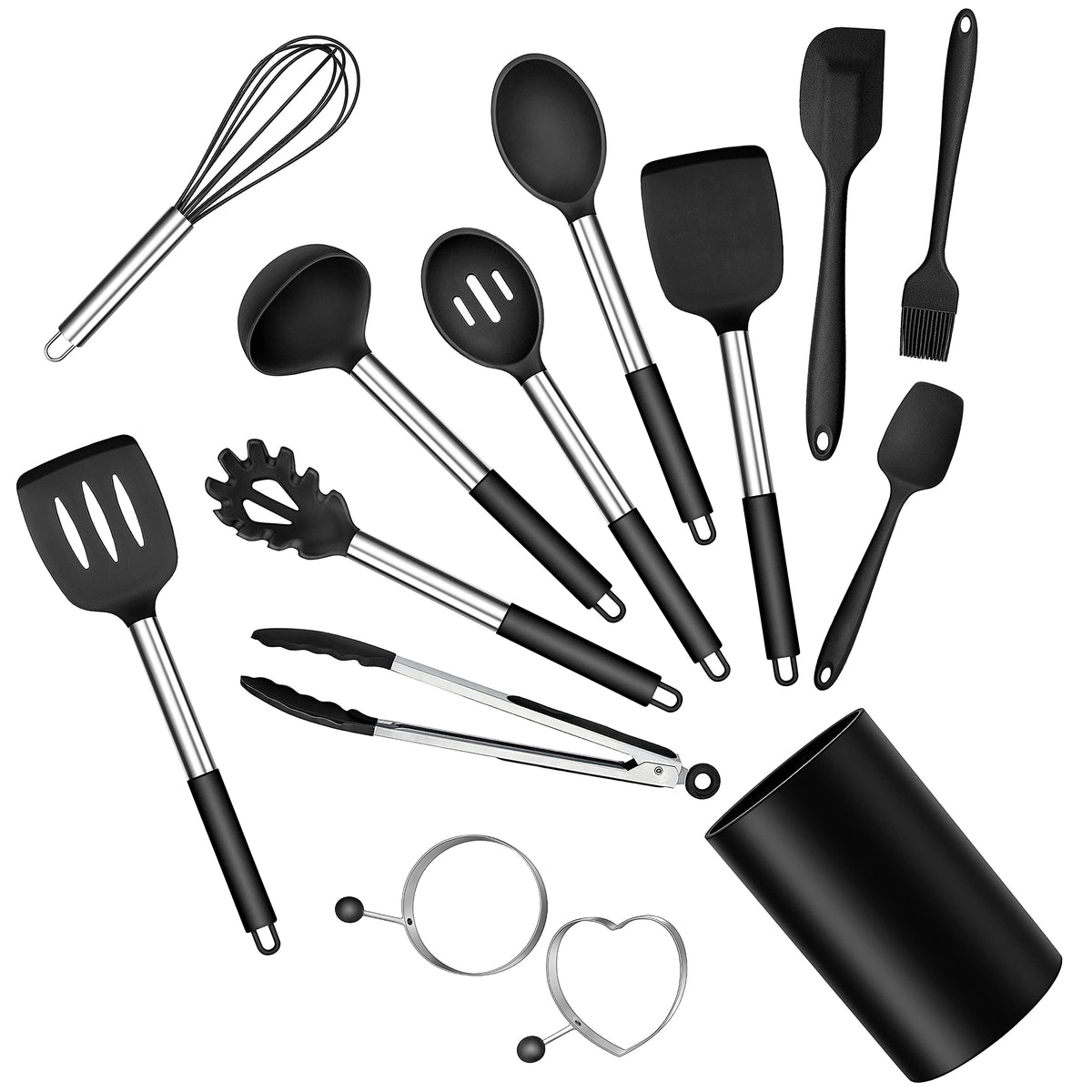 E-far 7/14/30 Pieces Black/Red/Gray/Khaki/White/Pink Silicone Kitchen Utensils Set