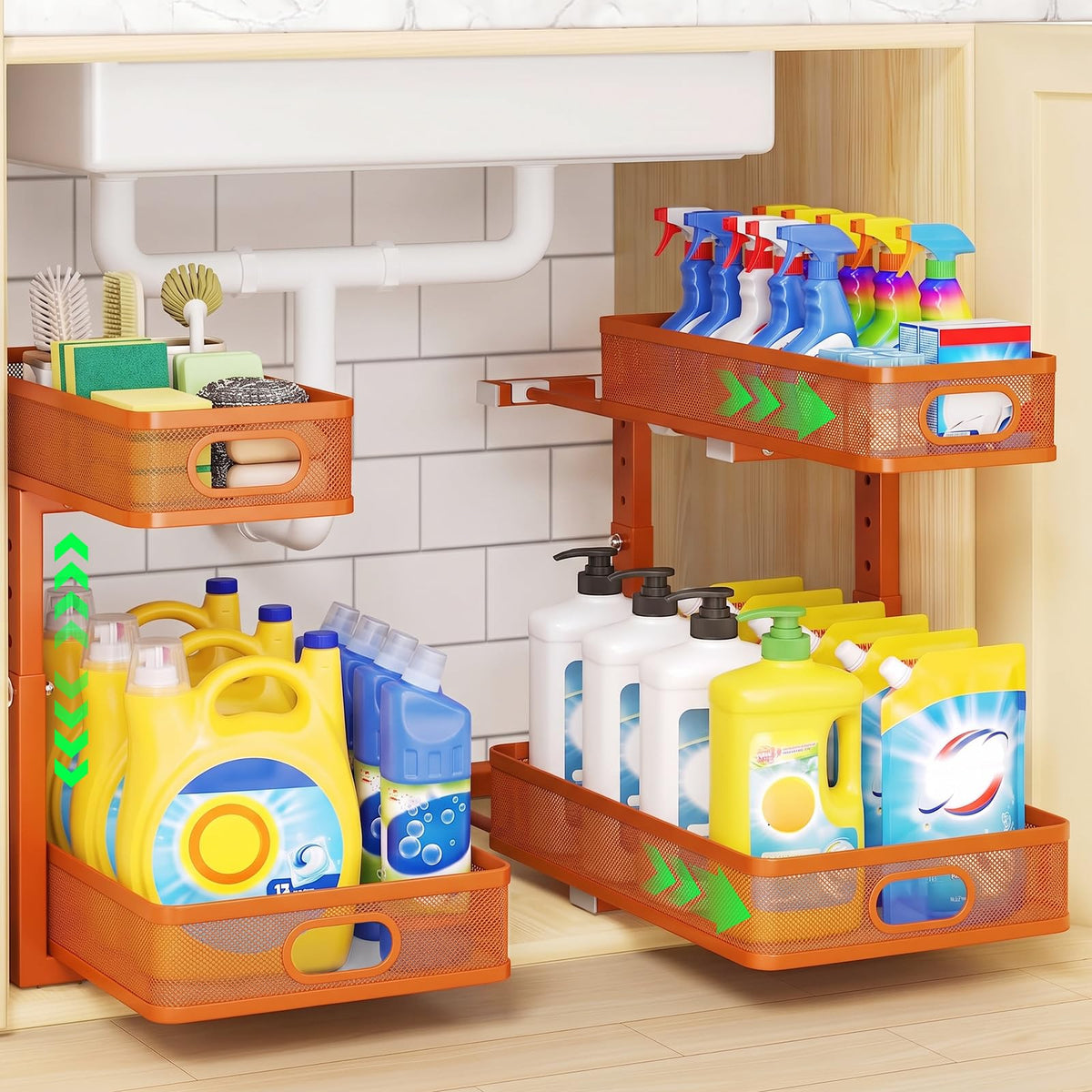 2-Pack Under Sink Organizer for Kitchen & Bathroom