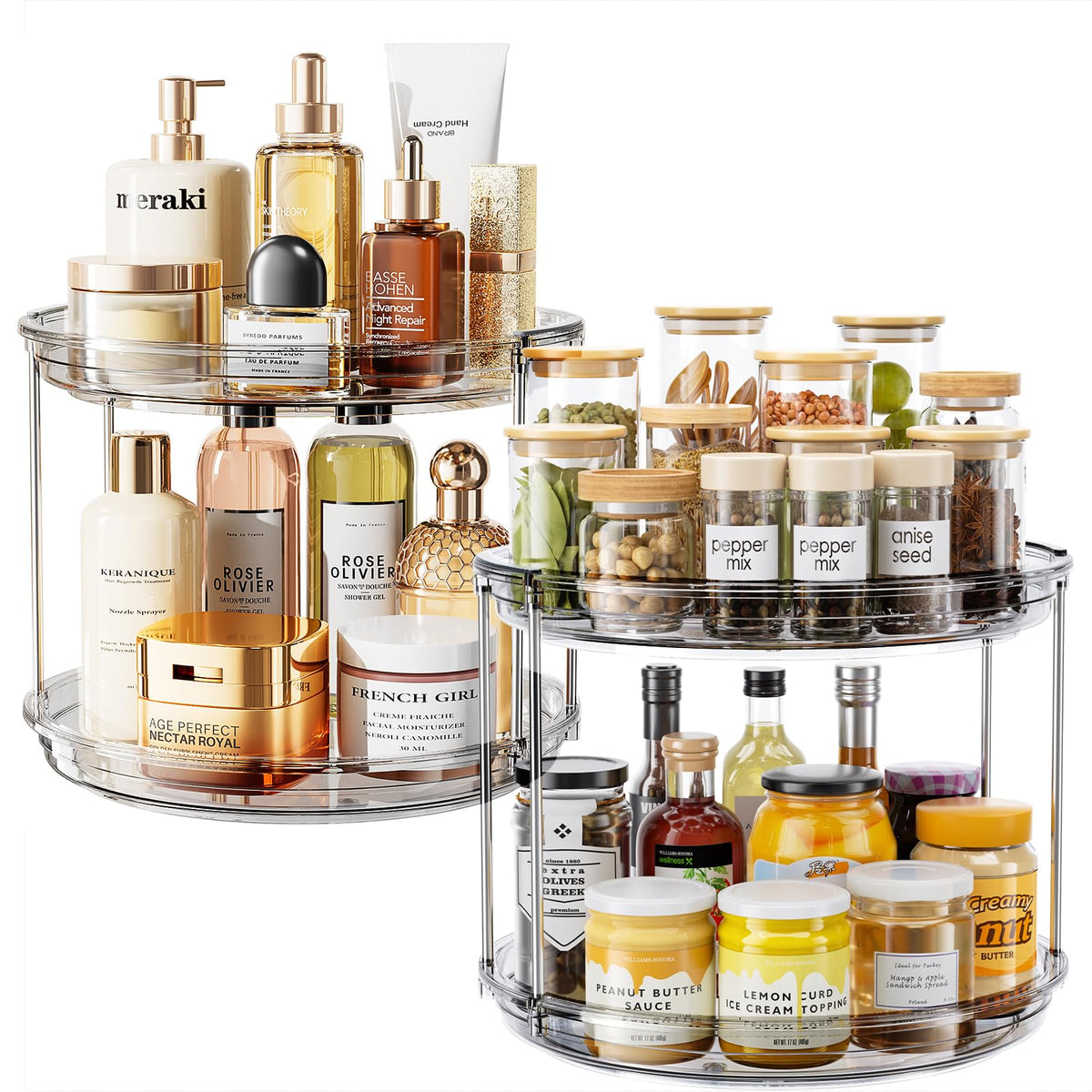 LAMU 2-Tier 9.25" Lazy Susan Rotating Organizer Rack