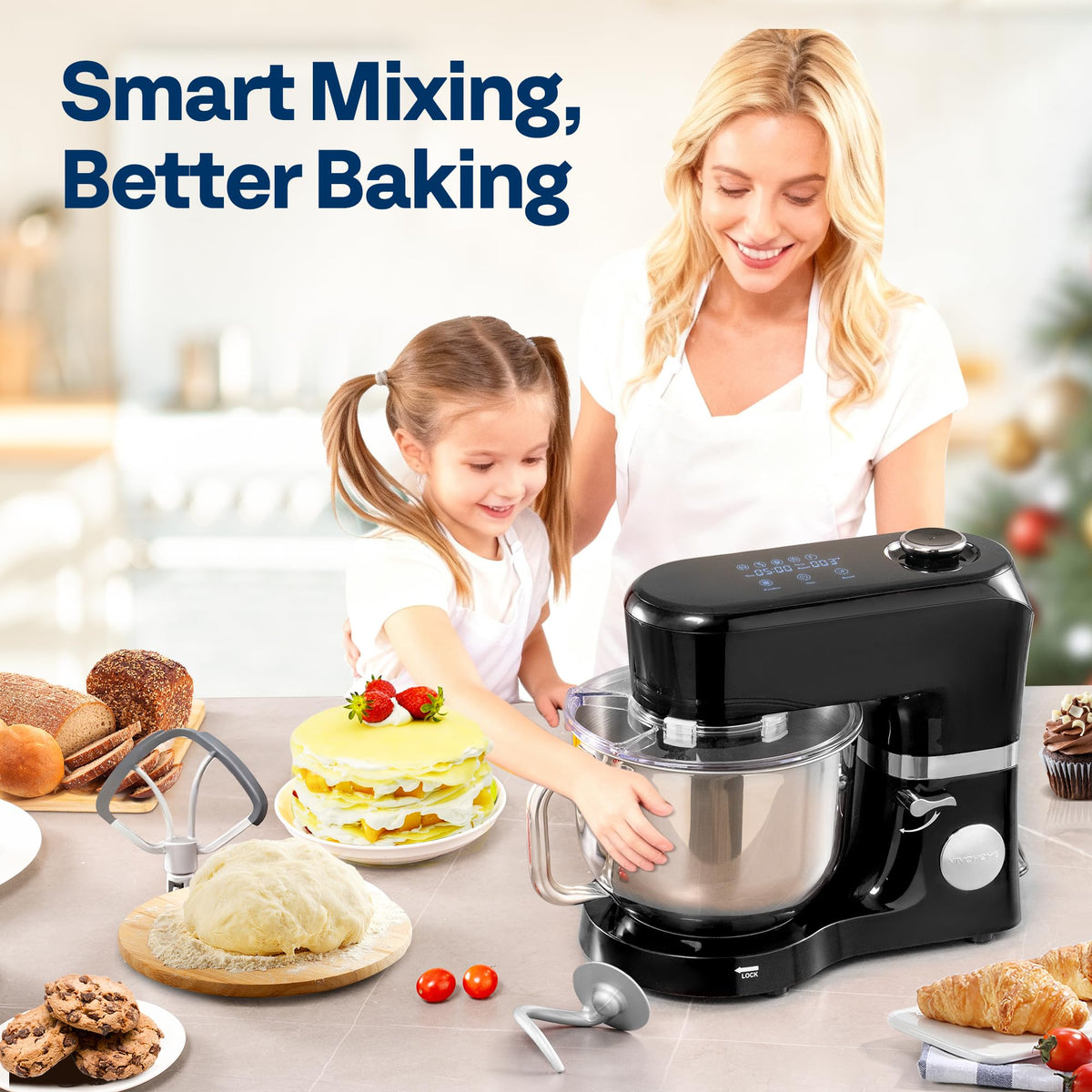 VIVOHOME Stand Mixer, 660W Tilt-Head Kitchen Electric Mixer with Bowl, Household Food Mixer for Baking, Bread, and Cakes, with Dough Hook, Beater, Whisk