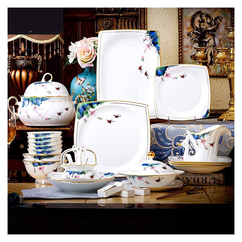 EAGLCQA Ceramics Dinner Set, Soup Pot/Plate/Bowl Combination Set | 50 Pieces High-Grade Bone China Porcelain Dinnerware Sets for Wedding Gifts