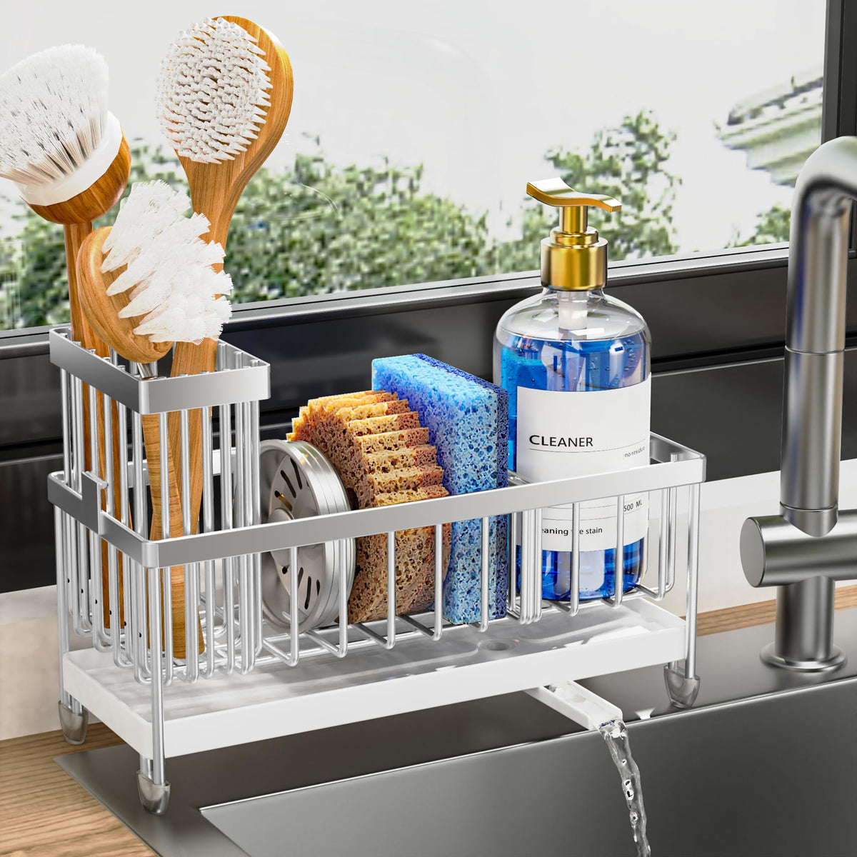 Cisily Kitchen Sink Caddy with Sponge & Brush Holder