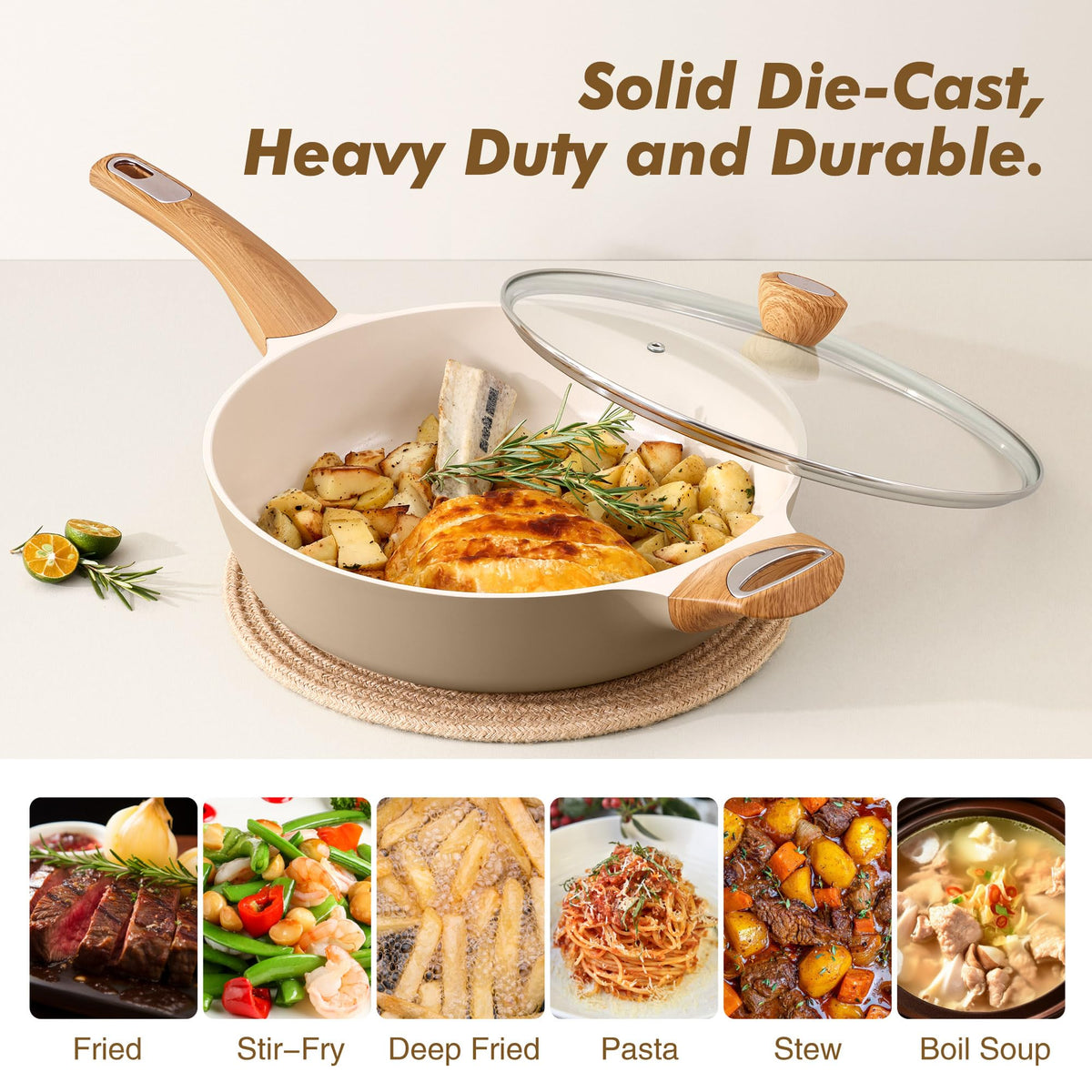 SENSARTE Ceramic Nonstick Deep Frying Pan with Lid