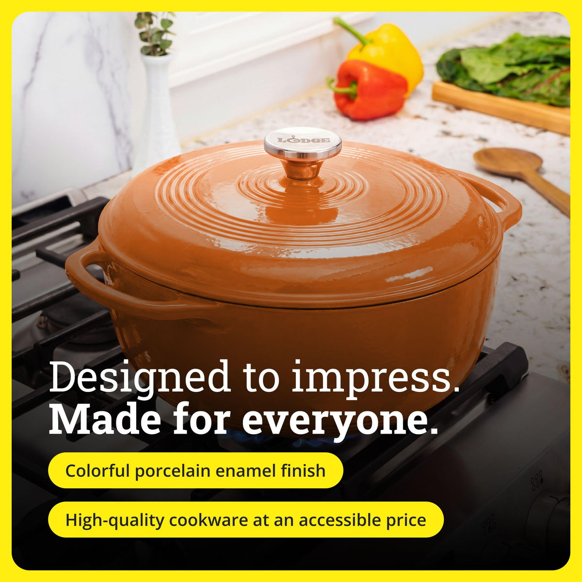Lodge Essential Enamel Cast Iron Dutch Oven 6 Quarts - Perfect for Bread Baking, Braising, Marinating & Slow Cooking, Features Moisture-Sealing Lid & Dual Handles, Kitchen Essentials, Midnight Chrome