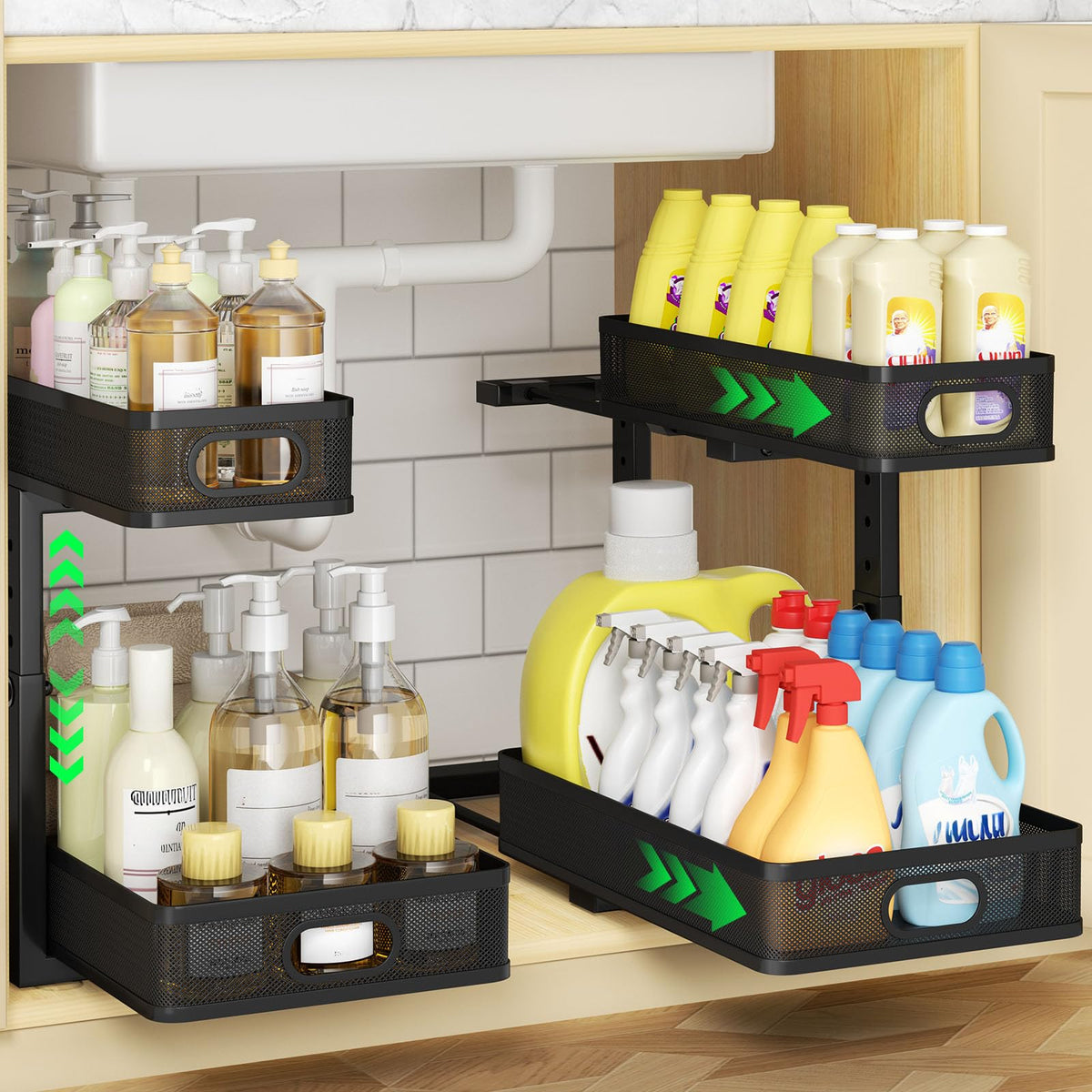 2-Pack Under Sink Organizer for Kitchen & Bathroom