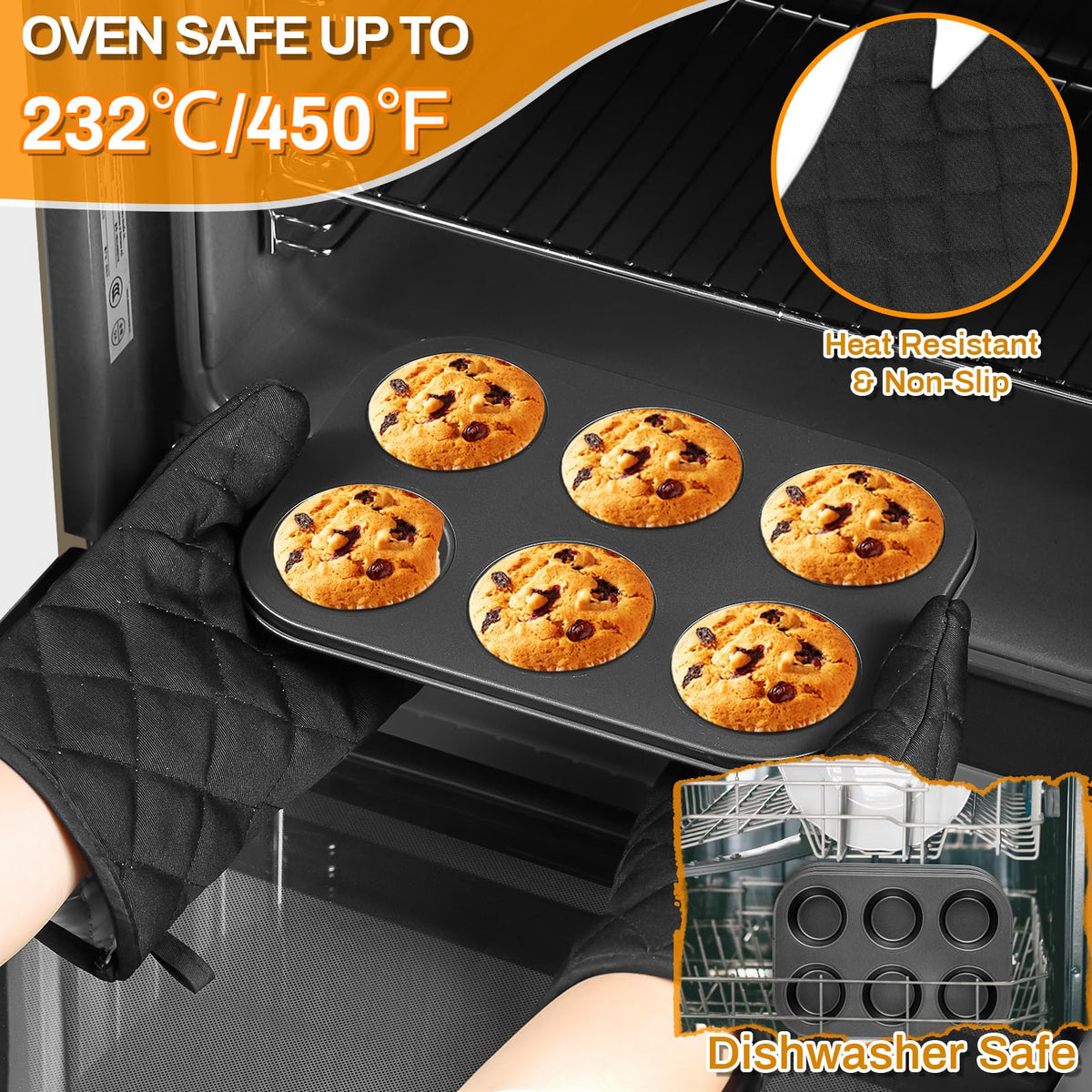 Gymdin 12PCS Nonstick Bakeware Set, Non-Toxic Carbon Steel Baking Pans Set with Wider Grip, Includes Roasting Pan, Cookie Sheet, Cake Pans, Muffin Pans, Cooling Rack, Oven Mitts, Easy Release