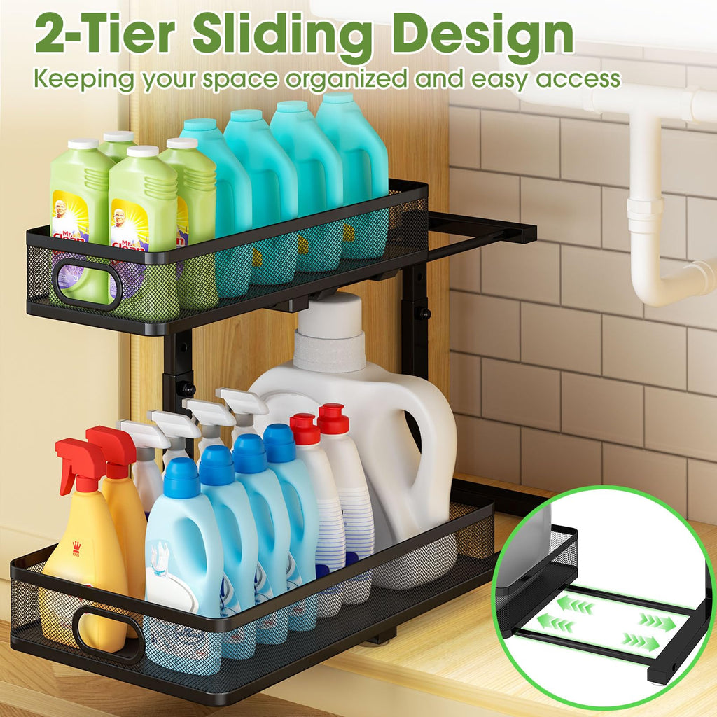 2-Pack Under Sink Organizer for Kitchen & Bathroom
