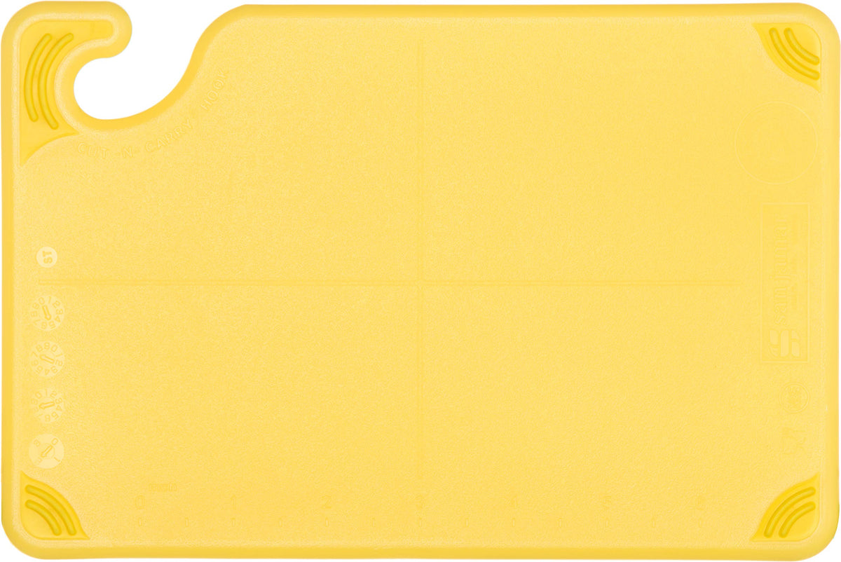 San Jamar Saf-T-Grip Plastic Cutting Board with Safety Hook, 6" x 9" x 0.375", Black