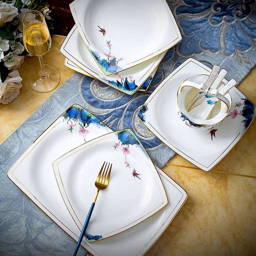 EAGLCQA Ceramics Dinner Set, Soup Pot/Plate/Bowl Combination Set | 50 Pieces High-Grade Bone China Porcelain Dinnerware Sets for Wedding Gifts