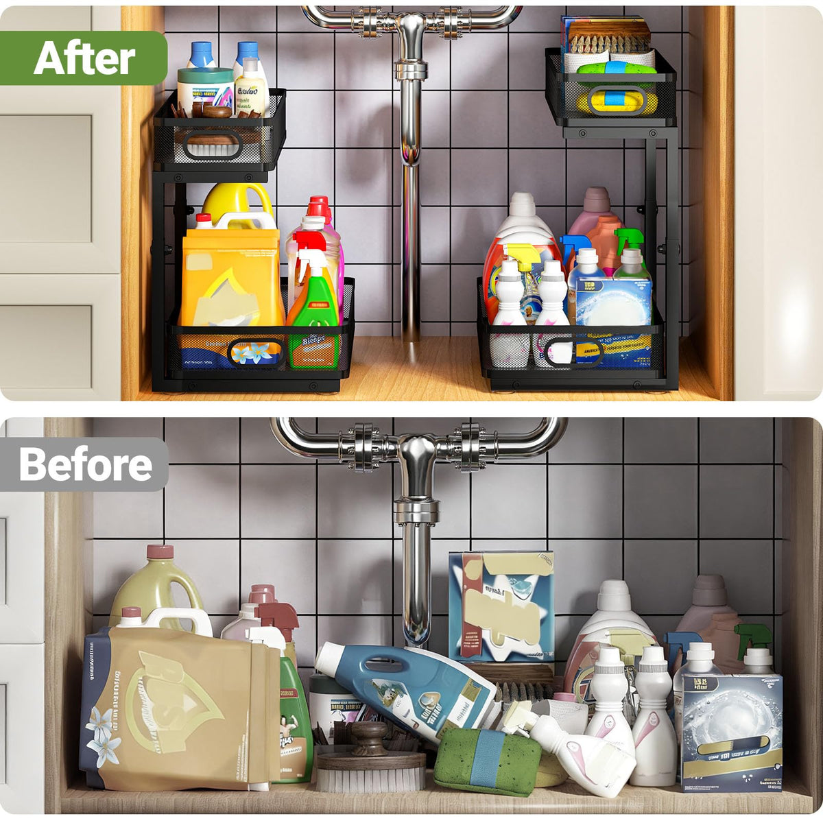 2-Pack Under Sink Organizer for Kitchen & Bathroom