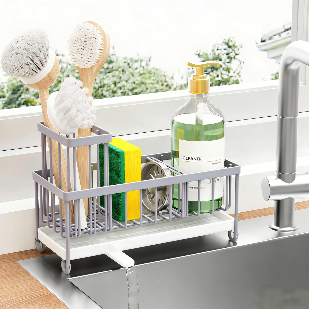 Cisily Kitchen Sink Caddy with Sponge & Brush Holder