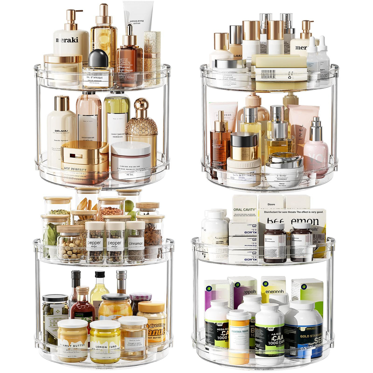 LAMU 2-Tier 9.25" Lazy Susan Rotating Organizer Rack