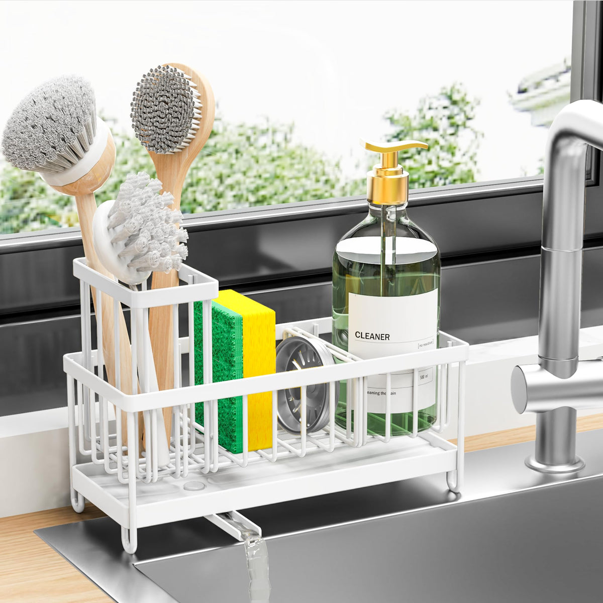 Cisily Kitchen Sink Caddy with Sponge & Brush Holder