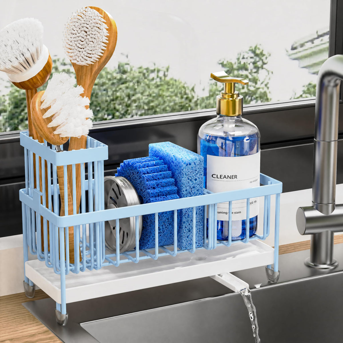 Cisily Kitchen Sink Caddy with Sponge & Brush Holder