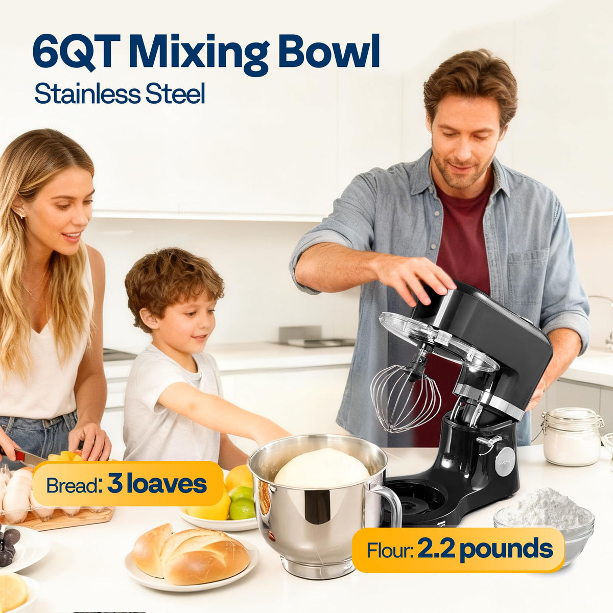 VIVOHOME Stand Mixer, 660W Tilt-Head Kitchen Electric Mixer with Bowl, Household Food Mixer for Baking, Bread, and Cakes, with Dough Hook, Beater, Whisk