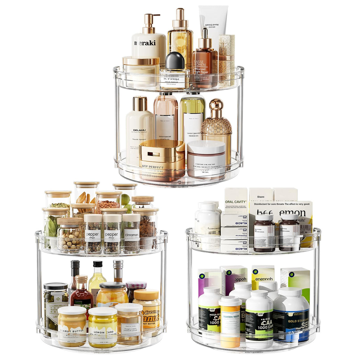 LAMU 2-Tier 9.25" Lazy Susan Rotating Organizer Rack
