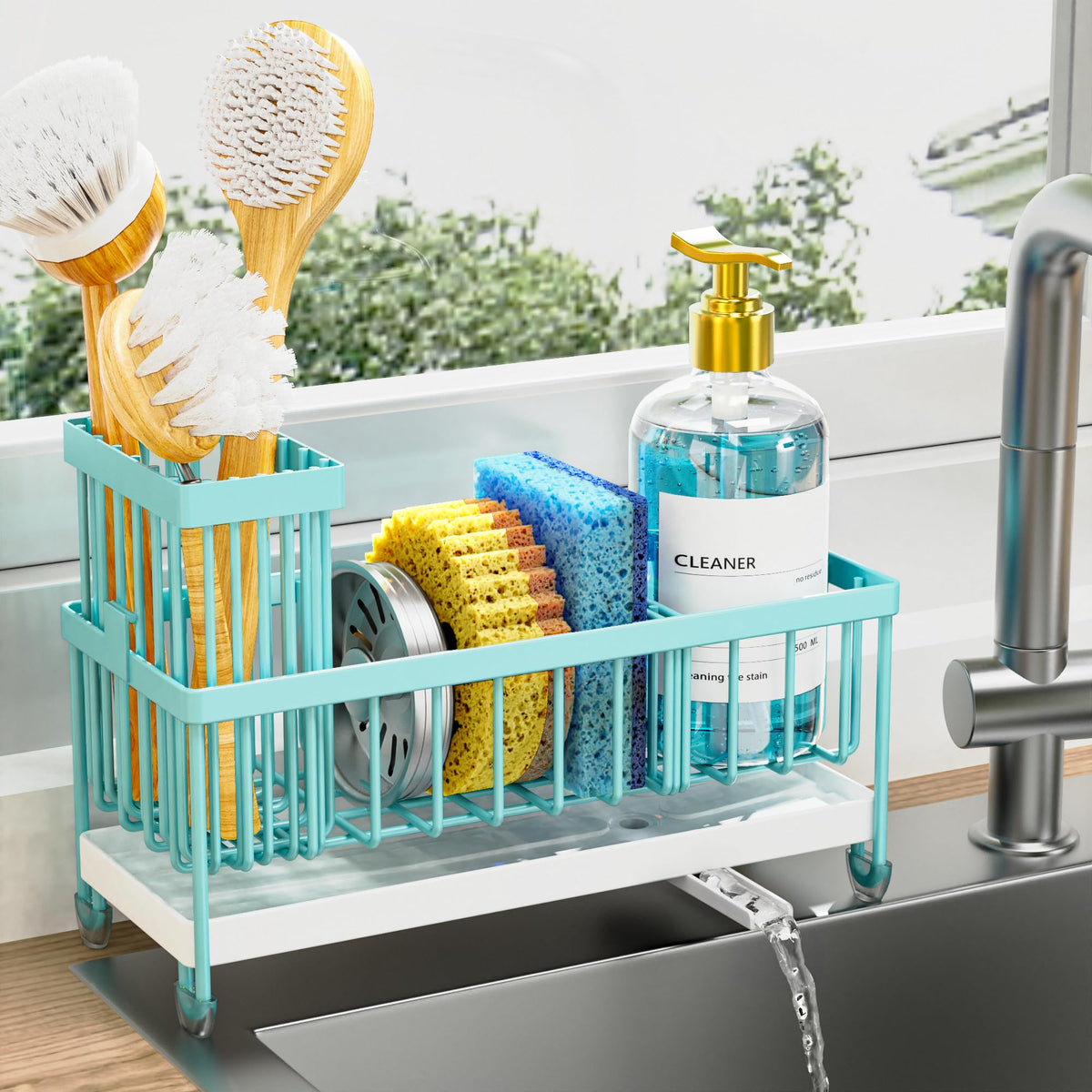 Cisily Kitchen Sink Caddy with Sponge & Brush Holder