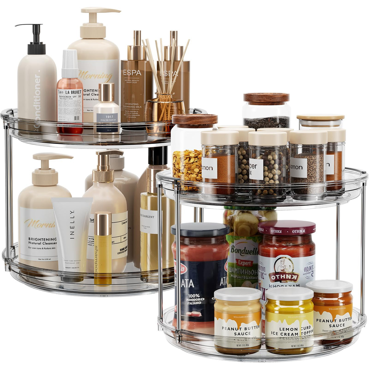 LAMU 2-Tier 9.25" Lazy Susan Rotating Organizer Rack
