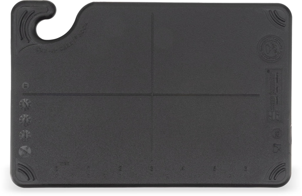 San Jamar Saf-T-Grip Plastic Cutting Board with Safety Hook, 6" x 9" x 0.375", Black