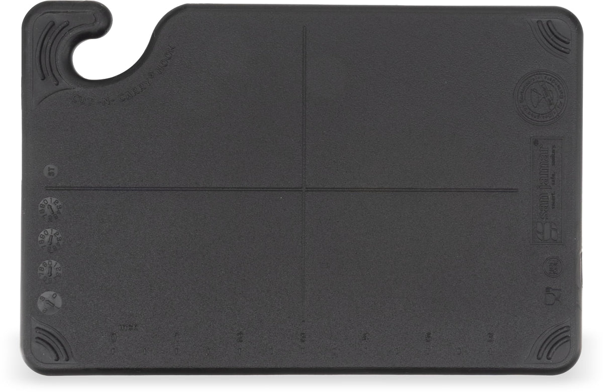 San Jamar Saf-T-Grip Plastic Cutting Board with Safety Hook, 6" x 9" x 0.375", Black