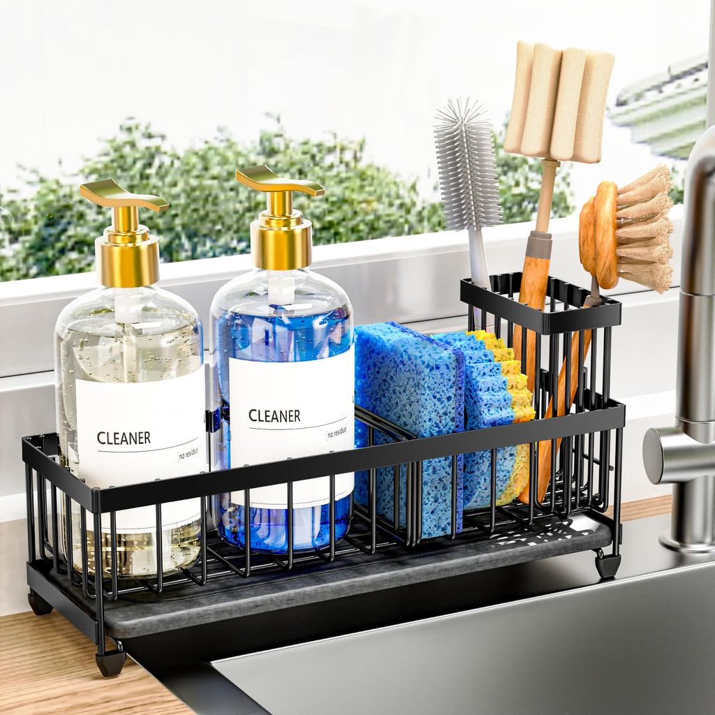 Cisily Kitchen Sink Caddy with Sponge & Brush Holder