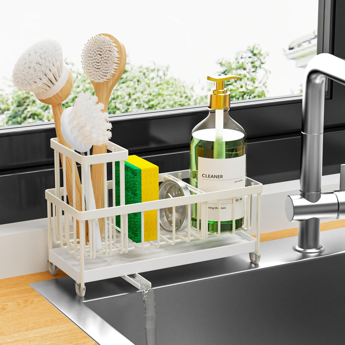 Cisily Kitchen Sink Caddy with Sponge & Brush Holder