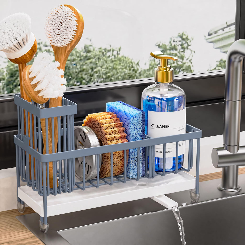 Cisily Kitchen Sink Caddy with Sponge & Brush Holder