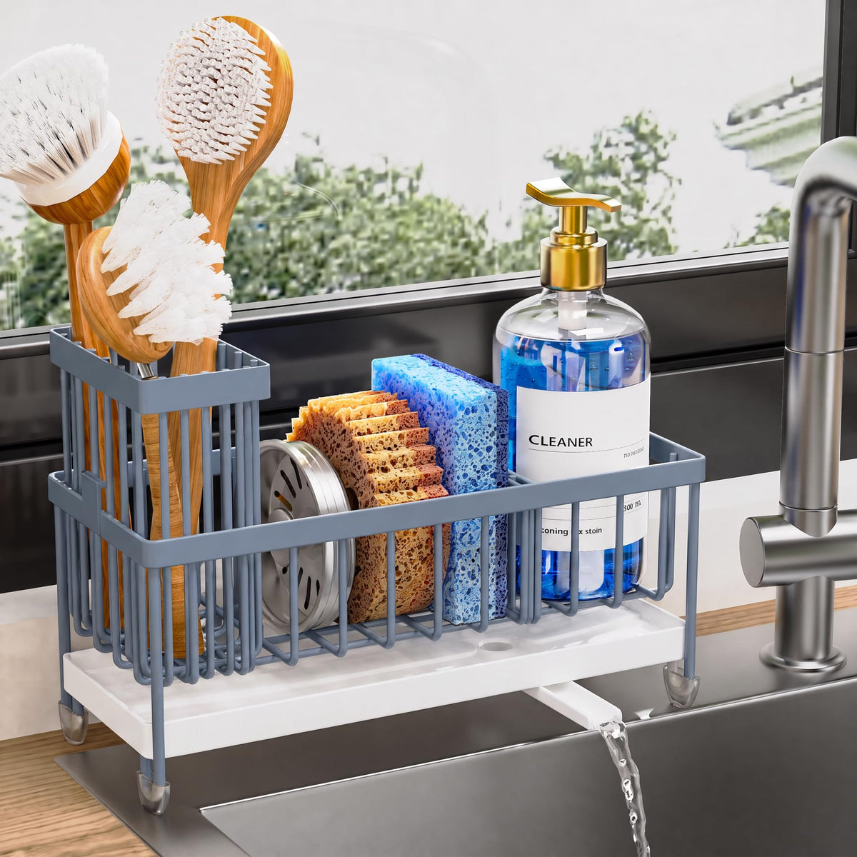 Cisily Kitchen Sink Caddy with Sponge & Brush Holder
