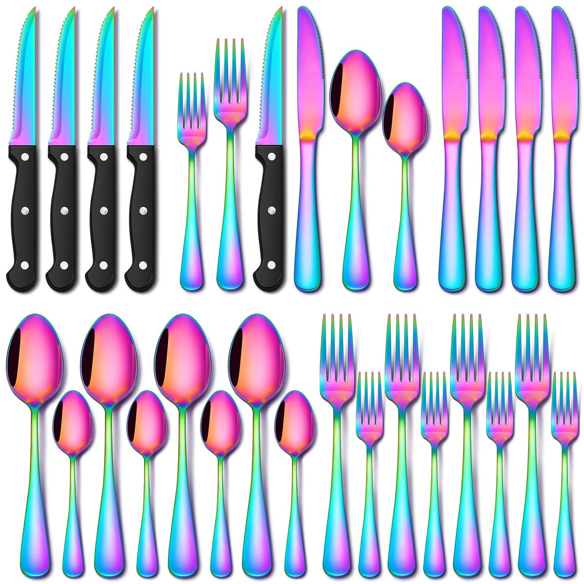 EUIRIO 24Pcs Silverware Set with Steak Knives, Flatware Cutlery Set for 4