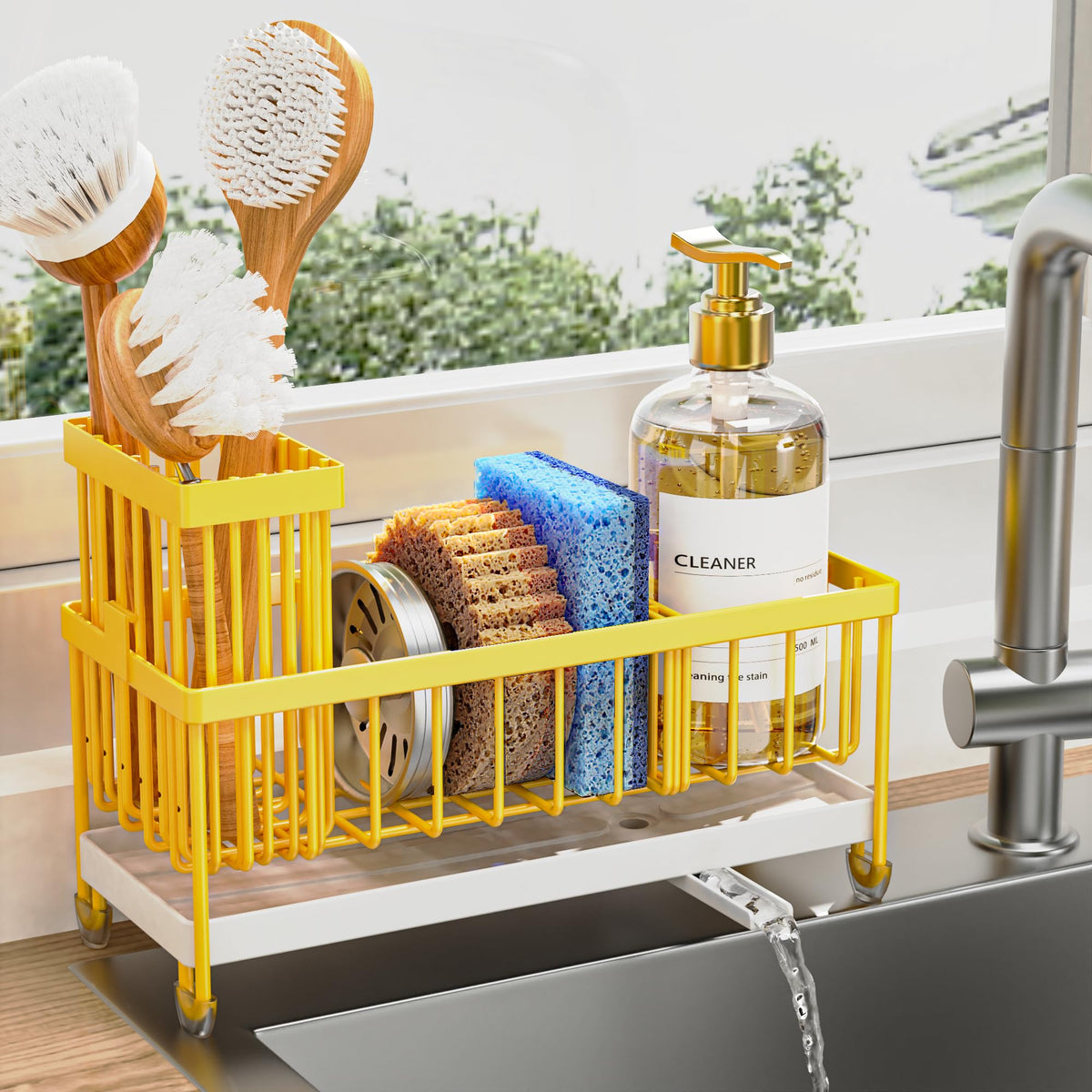 Cisily Kitchen Sink Caddy with Sponge & Brush Holder