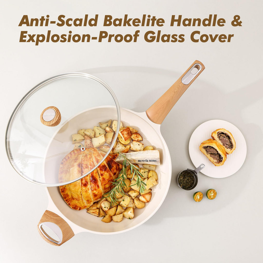 SENSARTE Ceramic Nonstick Deep Frying Pan with Lid