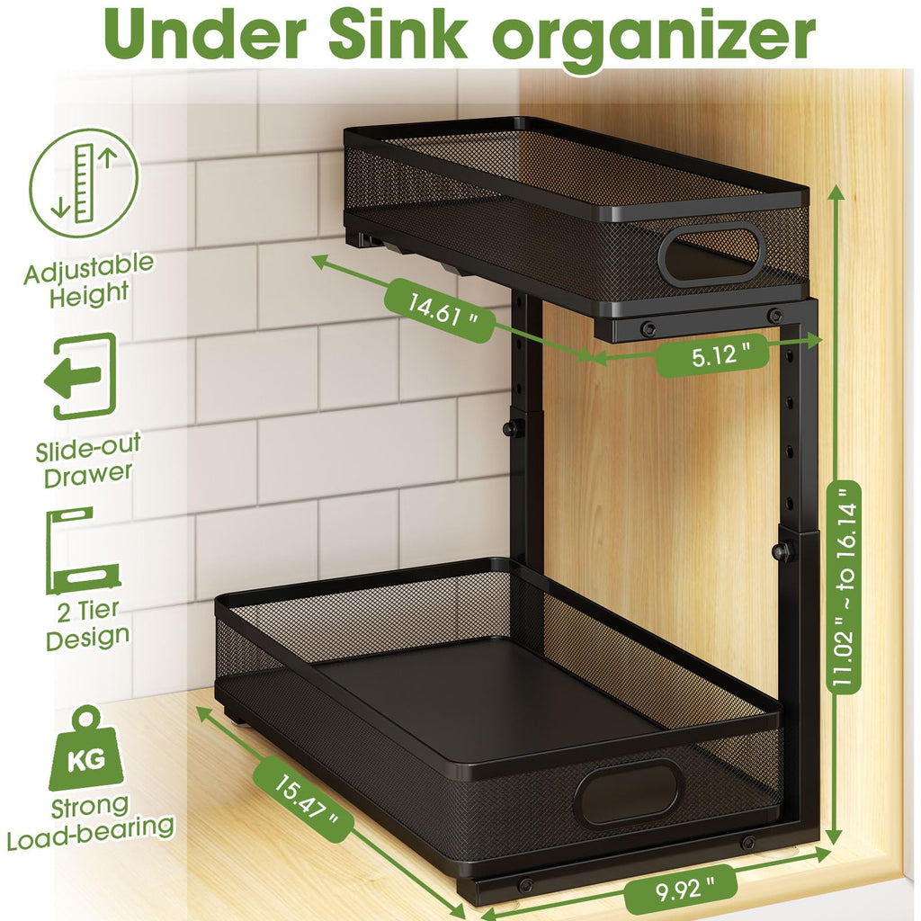 2-Pack Under Sink Organizer for Kitchen & Bathroom